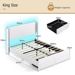 King Size Bed Frame Dutch Velvet Upholstered Platform Bed With Led Lights - thumbnail 2