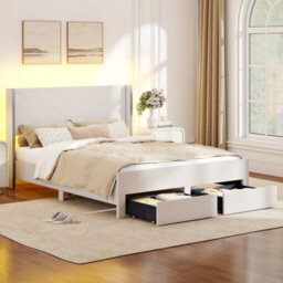 King Size Bed Frame Dutch Velvet Upholstered Platform Bed With Led Lights - thumbnail 6