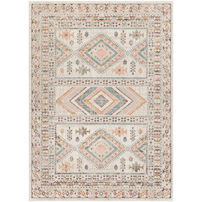 Livabliss Ankara-Vintage Pink Grey Traditional Boho Living Dining Bedroom Rug 140 X 200 Cm Easy Care, Non Shedding - image 1