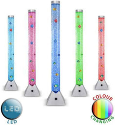 Trendi Bubble Led Fish Lamp With Artificial Fish 90Cm Colour Changing Sensory Night Light Silver Base