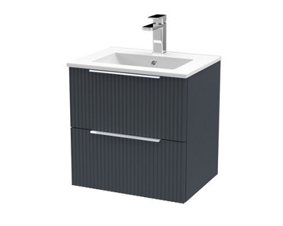 Balterley Tixall Fluted 2 Drawer Wall Hung Vanity Unit With Minimalist Basin, Dark Grey, 500mm - image 1