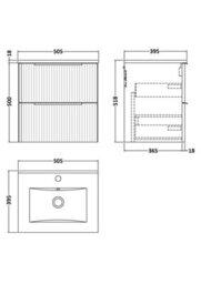Balterley Tixall Fluted 2 Drawer Wall Hung Vanity Unit With Minimalist Basin, Dark Grey, 500mm - thumbnail 2