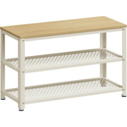 Songmics Industrial Shoe Bench With Double Shelves, Entryway Organizer, Steel Frame Storage Rack, Oak Beige And Classic White - thumbnail 7
