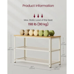 Songmics Industrial Shoe Bench With Double Shelves, Entryway Organizer, Steel Frame Storage Rack, Oak Beige And Classic White - thumbnail 2