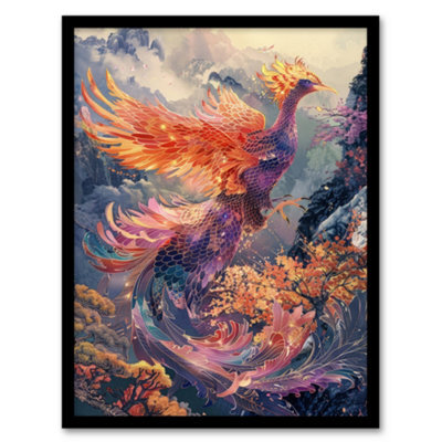 Artery8 Magical Phoenix Colourful Fantasy Concept Poster Wall Art Print - A4 Size