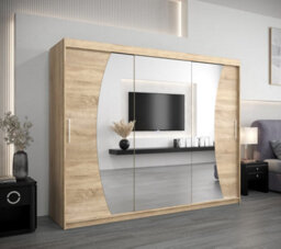 Arte Wave Contemporary 3 Mirrored Sliding Door Wardrobe 9 Shelves 2 Rails Oak Sonoma Effect (H)2000mm (W)2500mm (D)620mm - thumbnail 2