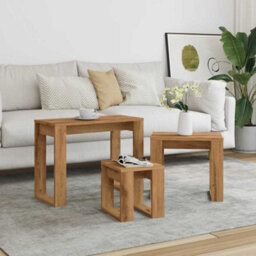 Berkfield Nest Of Tables 3 Pcs Artisan Oak Engineered Wood - thumbnail 3