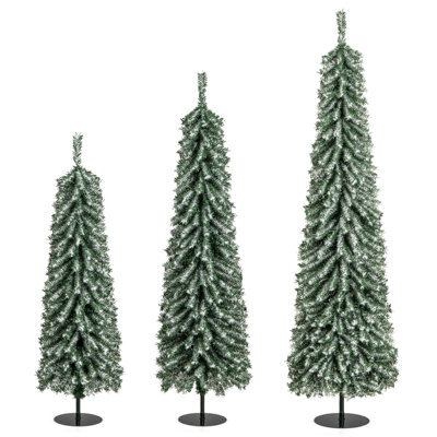 Costway 4/5/6Ft Artificial Christmas Tree Set Of 3 Pre-Lit Pencil Xmas Trees W/ Realistic Snow - image 1