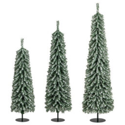Costway 4/5/6Ft Artificial Christmas Tree Set Of 3 Pre-Lit Pencil Xmas Trees W/ Realistic Snow - thumbnail 1