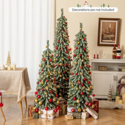 Costway 4/5/6Ft Artificial Christmas Tree Set Of 3 Pre-Lit Pencil Xmas Trees W/ Realistic Snow - thumbnail 3