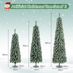 Costway 4/5/6Ft Artificial Christmas Tree Set Of 3 Pre-Lit Pencil Xmas Trees W/ Realistic Snow - thumbnail 2