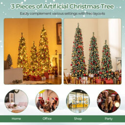 Costway 4/5/6Ft Artificial Christmas Tree Set Of 3 Pre-Lit Pencil Xmas Trees W/ Realistic Snow - thumbnail 9