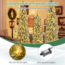 Costway 4/5/6Ft Artificial Christmas Tree Set Of 3 Pre-Lit Pencil Xmas Trees W/ Realistic Snow - thumbnail 8