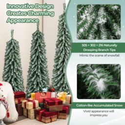 Costway 4/5/6Ft Artificial Christmas Tree Set Of 3 Pre-Lit Pencil Xmas Trees W/ Realistic Snow - thumbnail 7