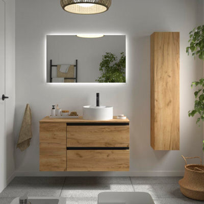 Cygnus bath Bequia Plus Metal Vanity Unit 100Cm Oak Worktop Basin Ceramic Reversible Side 1P - image 1