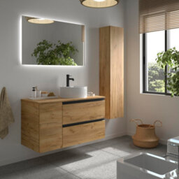 Cygnus bath Bequia Plus Metal Vanity Unit 100Cm Oak Worktop Basin Ceramic Reversible Side 1P - thumbnail 2