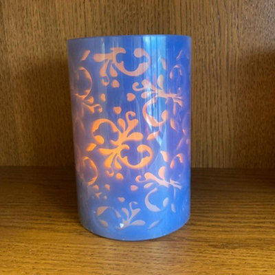 Flower Design Real Wax Led Candle - Battery Powered Handcrafted Faux Flameless Floral Pillar Candlelight - H15 X 10Cm, Blue - image 1