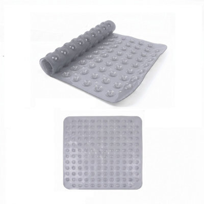 Oxford Homeware Suction Cups Gripper Shower Bath Mat Machine Washable Anti Mould And Mildew Bathroom Mat (Grey, 53X53Cm) - image 1