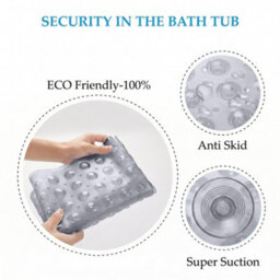 Oxford Homeware Suction Cups Gripper Shower Bath Mat Machine Washable Anti Mould And Mildew Bathroom Mat (Grey, 53X53Cm) - thumbnail 3