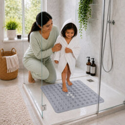 Oxford Homeware Suction Cups Gripper Shower Bath Mat Machine Washable Anti Mould And Mildew Bathroom Mat (Grey, 53X53Cm) - thumbnail 2