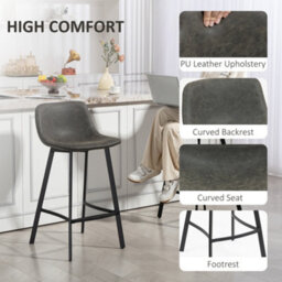 Homcom Bar Stools Set Of 2, Bar Chairs With Back And Steel Legs, Grey - thumbnail 5