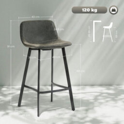 Homcom Bar Stools Set Of 2, Bar Chairs With Back And Steel Legs, Grey - thumbnail 3