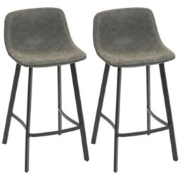 Homcom Bar Stools Set Of 2, Bar Chairs With Back And Steel Legs, Grey - thumbnail 2