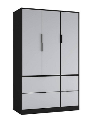 Urbn-Living Urbnliving 3 Door Wardrobe With 4 Drawers Wooden Bedroom Storage Cupboard With Hanging Rail For Clothes - Black Unit & Grey Door - image 1
