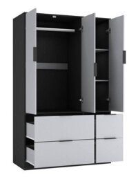 Urbn-Living Urbnliving 3 Door Wardrobe With 4 Drawers Wooden Bedroom Storage Cupboard With Hanging Rail For Clothes - Black Unit & Grey Door - thumbnail 8