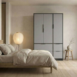 Urbn-Living Urbnliving 3 Door Wardrobe With 4 Drawers Wooden Bedroom Storage Cupboard With Hanging Rail For Clothes - Black Unit & Grey Door - thumbnail 7