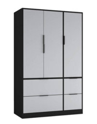 Urbn-Living Urbnliving 3 Door Wardrobe With 4 Drawers Wooden Bedroom Storage Cupboard With Hanging Rail For Clothes - Black Unit & Grey Door - thumbnail 1