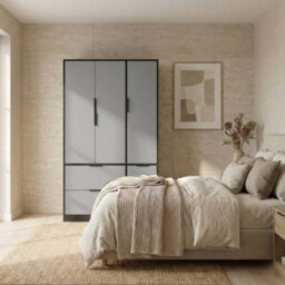 Urbn-Living Urbnliving 3 Door Wardrobe With 4 Drawers Wooden Bedroom Storage Cupboard With Hanging Rail For Clothes - Black Unit & Grey Door - thumbnail 4