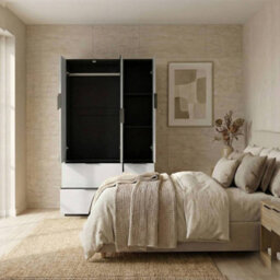 Urbn-Living Urbnliving 3 Door Wardrobe With 4 Drawers Wooden Bedroom Storage Cupboard With Hanging Rail For Clothes - Black Unit & Grey Door - thumbnail 5