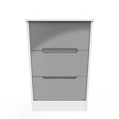 Turin 3 Drawer Bedside Cabinet In Grey Gloss & White (Ready Assembled) - image 1