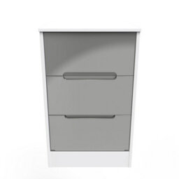 Turin 3 Drawer Bedside Cabinet In Grey Gloss & White (Ready Assembled) - thumbnail 1
