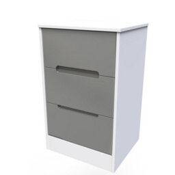Turin 3 Drawer Bedside Cabinet In Grey Gloss & White (Ready Assembled) - thumbnail 3