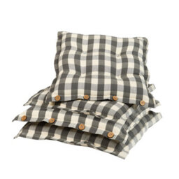 Dibor Set Of 4 Grey Gingham Summer Outdoor Garden Chair Seat Pad Cushions L40Cm X W40Cm