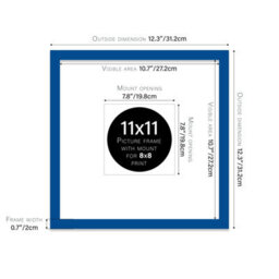 "11X11"" Blue Picture Frame - 11X11"" Square Frame With 8X8"" Mount For 11X11""/8X8"" Pictures Art Deco Style Room Decor, 1 Pack" - thumbnail 2