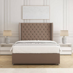 Bsspoke Amelia Divan Bed Set Mink Plush Velvet With 54Inch Wingedback Headboard & 2 Drawers Footend No Mattress In All Sizes - thumbnail 3