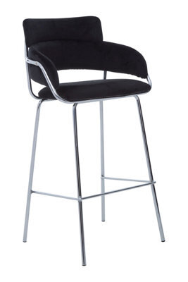 Orsina Black Velvet Bar Chair, Chrome Finish Metal Frame, Cushioned Seat With Curved Back & Arms - image 1