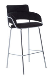 Orsina Black Velvet Bar Chair, Chrome Finish Metal Frame, Cushioned Seat With Curved Back & Arms - thumbnail 1