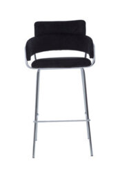 Orsina Black Velvet Bar Chair, Chrome Finish Metal Frame, Cushioned Seat With Curved Back & Arms - thumbnail 4