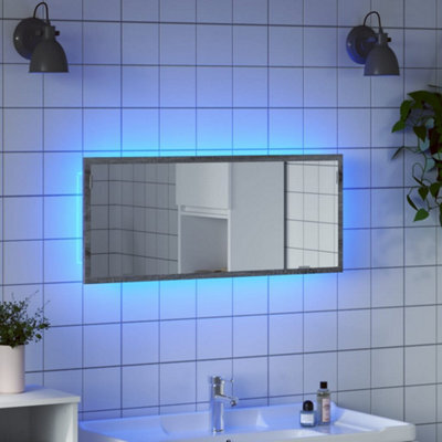 Berkfield Led Bathroom Mirror Grey Sonoma 100X8.5X37 Cm Engineered Wood - image 1