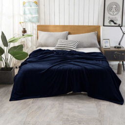 Ameha Fleece Plain Blanket, Lightweight & Reversible Throw For Travel, Bed & Sofa Blanket, Navy Double 150X200Cm - thumbnail 1