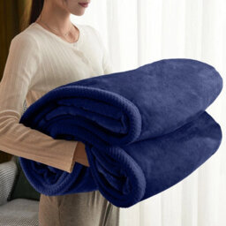 Ameha Fleece Plain Blanket, Lightweight & Reversible Throw For Travel, Bed & Sofa Blanket, Navy Double 150X200Cm - thumbnail 4