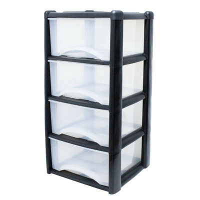 4 Drawer Large Plastic Storage Drawer Tower - Home, Offices And Children's Toys Storage Solution (Clear Draw/ Black Frame) - image 1