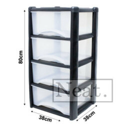 4 Drawer Large Plastic Storage Drawer Tower - Home, Offices And Children's Toys Storage Solution (Clear Draw/ Black Frame) - thumbnail 2