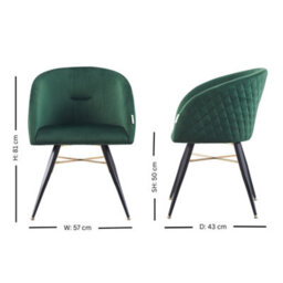 Life Interiors Set Of 2 Green Vittorio Velvet Dining Chairs With Black Metal Legs, Quilted Design Modern Accent Chair - thumbnail 7