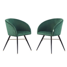 Life Interiors Set Of 2 Green Vittorio Velvet Dining Chairs With Black Metal Legs, Quilted Design Modern Accent Chair - thumbnail 1
