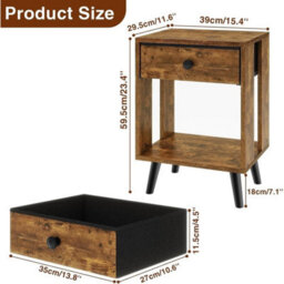 Set Of 2 Bedside Tables With Storage And Solid Wood Legs - thumbnail 2